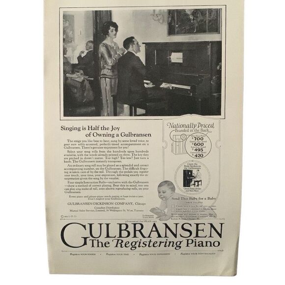 Vintage 1923 Gulbransen Registering Piano Ad Advertisement - Picture 2 of 4
